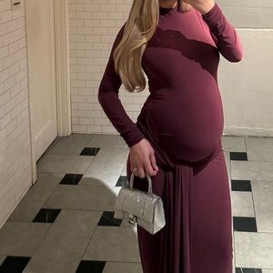 Long Sleeve Maternity Maxi Dress in Plum